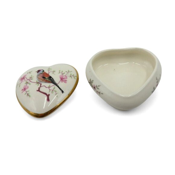 Vintage Palissy ROYAL WORCESTER Heart Trinket Bird And Floral England - Picture 10 of 13